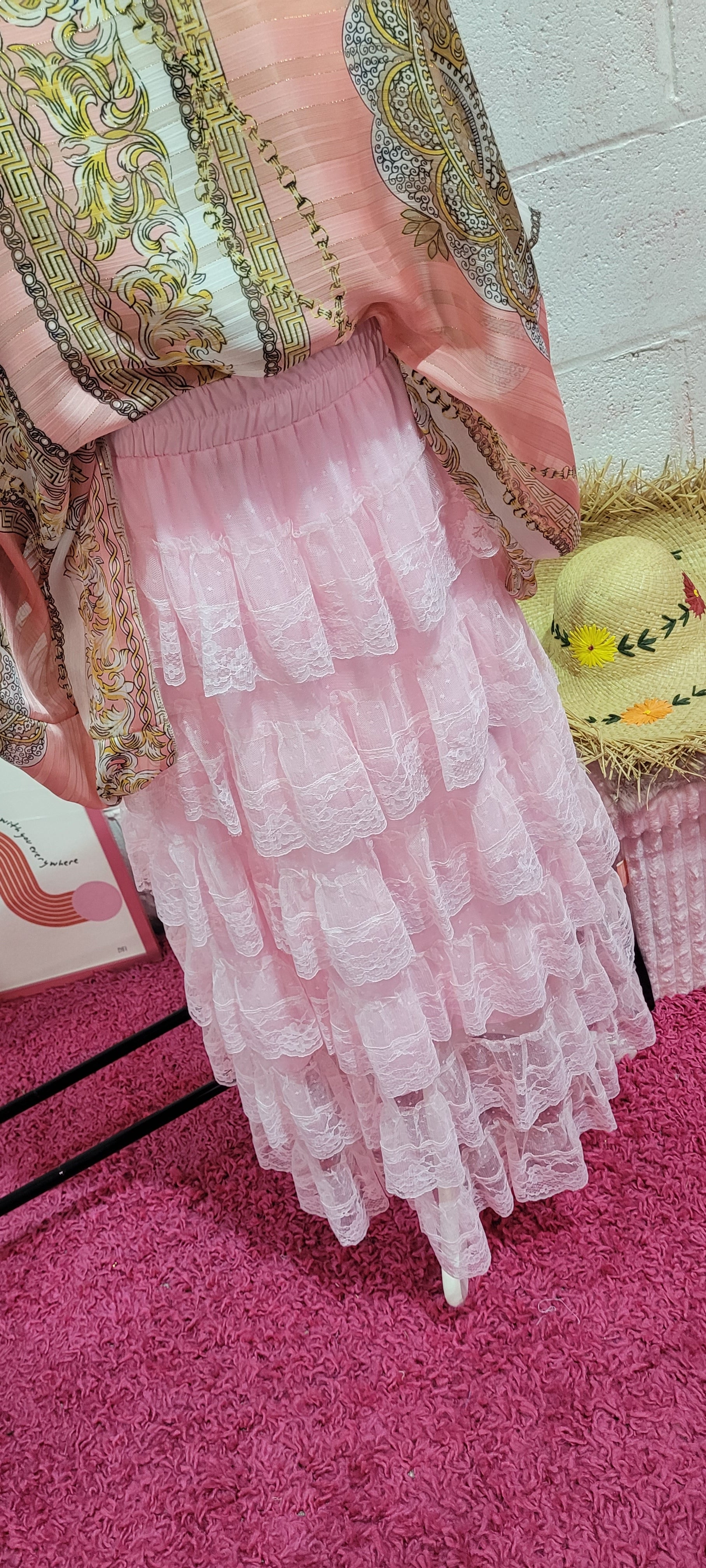 Trinny Lace Tiered Skirt  Pale Pink