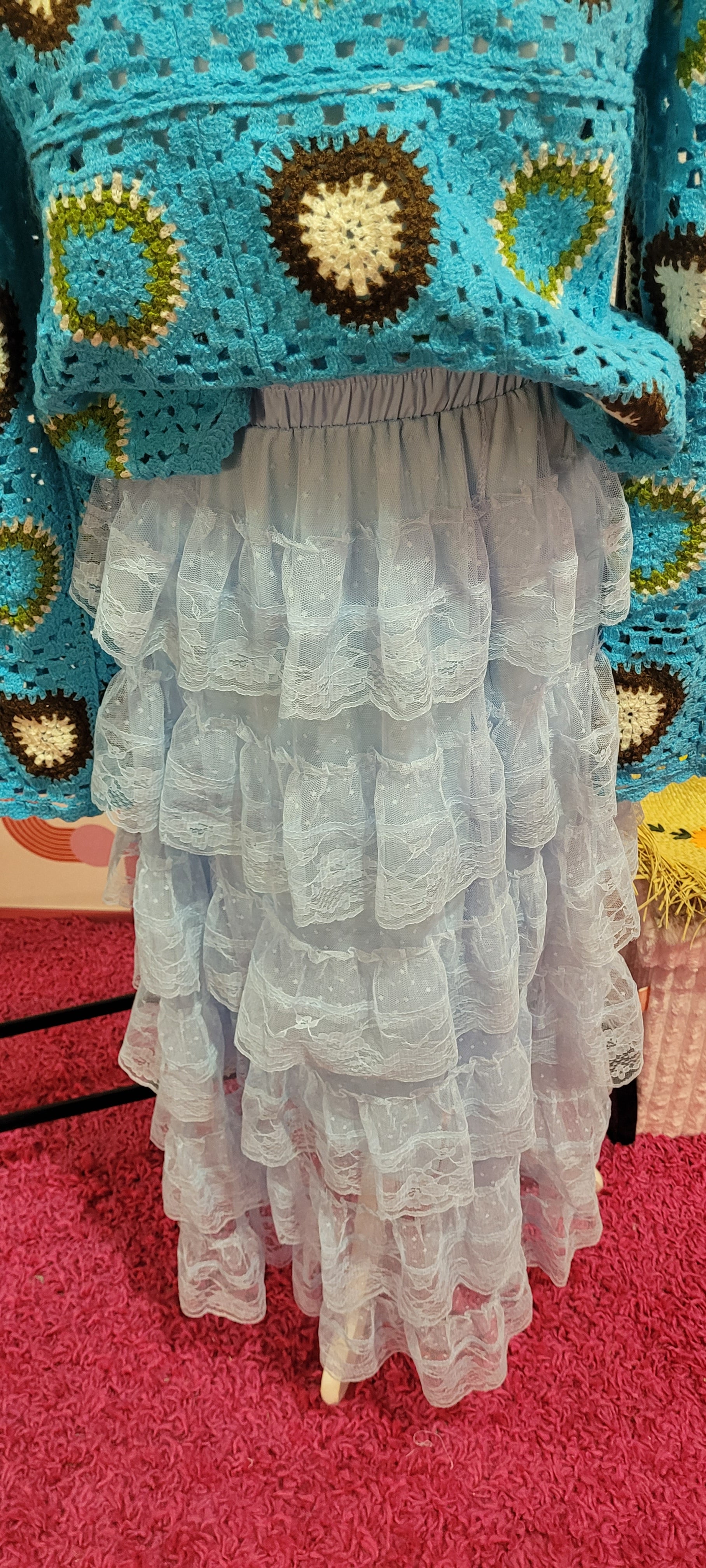 Trinny Lace Tiered Skirt Pale Blue