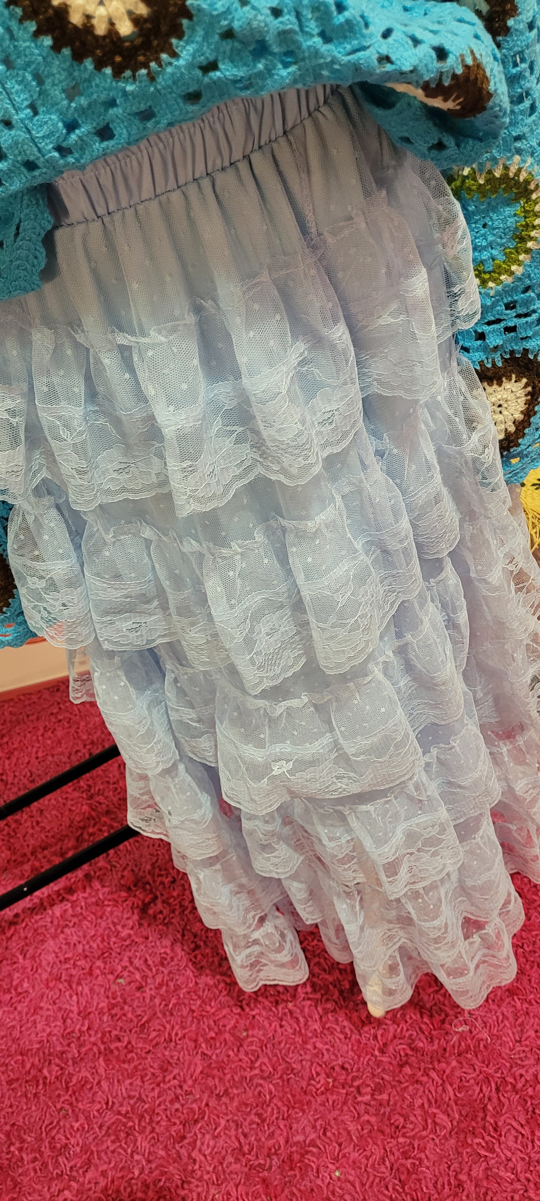 Trinny Lace Tiered Skirt Pale Blue