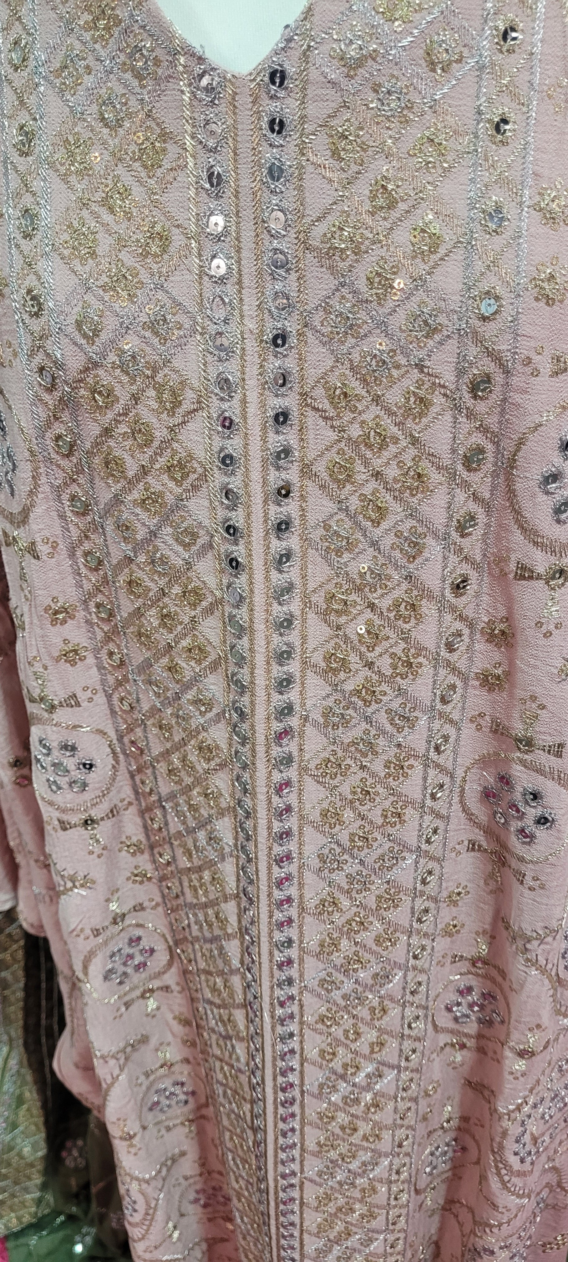 Rowena Embroidered Mirrored Kaftan Pale Pink M/L