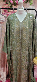 Rowena Embroidered Mirrored Kaftan Moss Green M/L