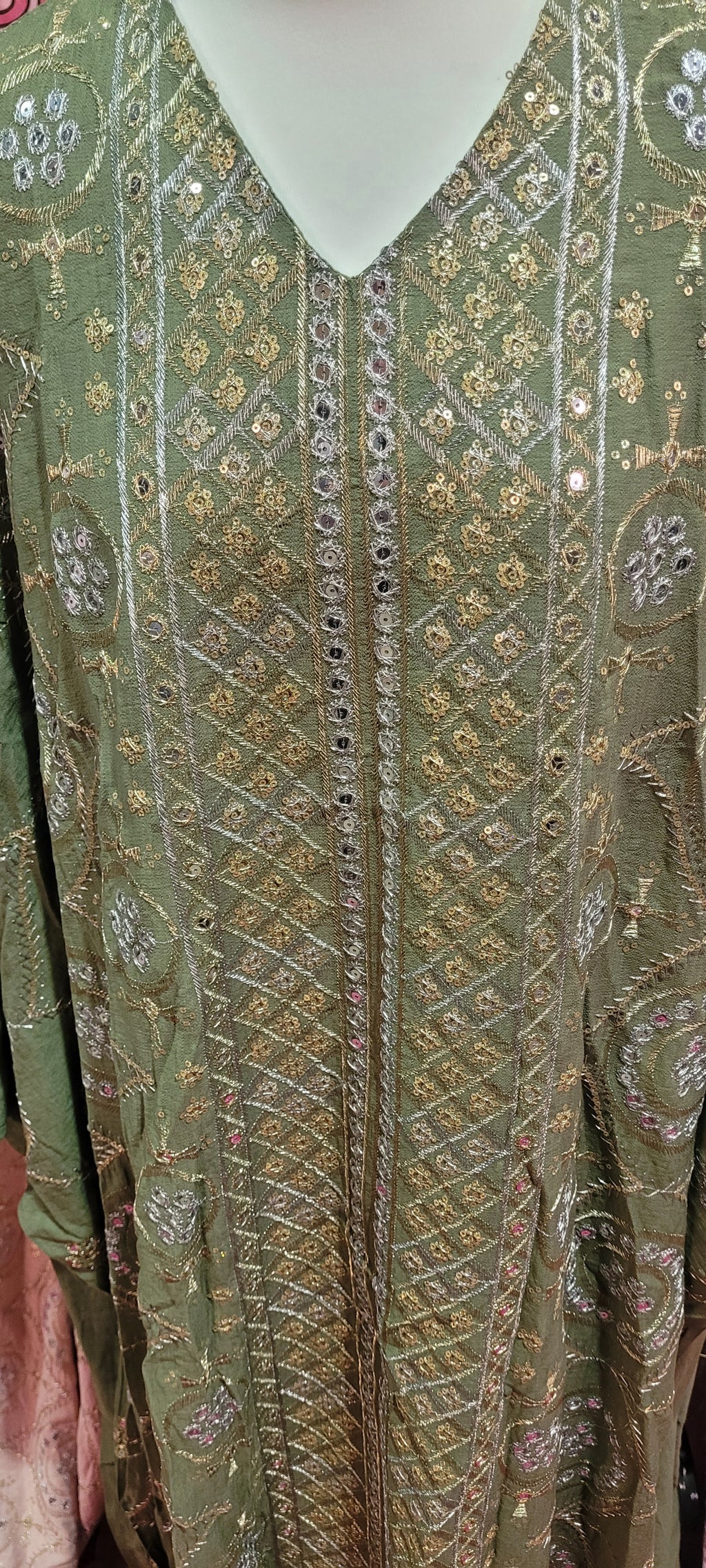 Rowena Embroidered Mirrored Kaftan Moss Green M/L
