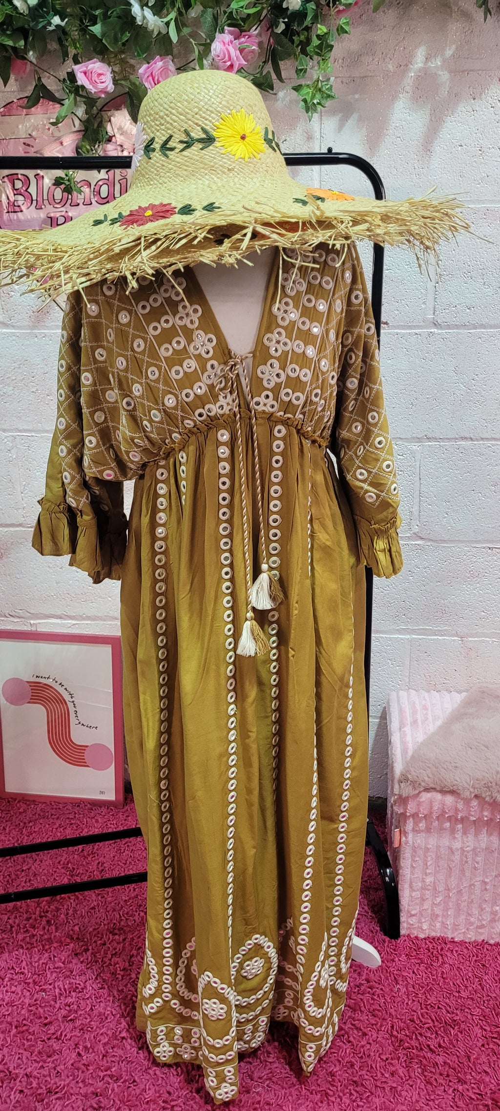 Moneisha Mirrored Embellished Maxi Dress Ochre