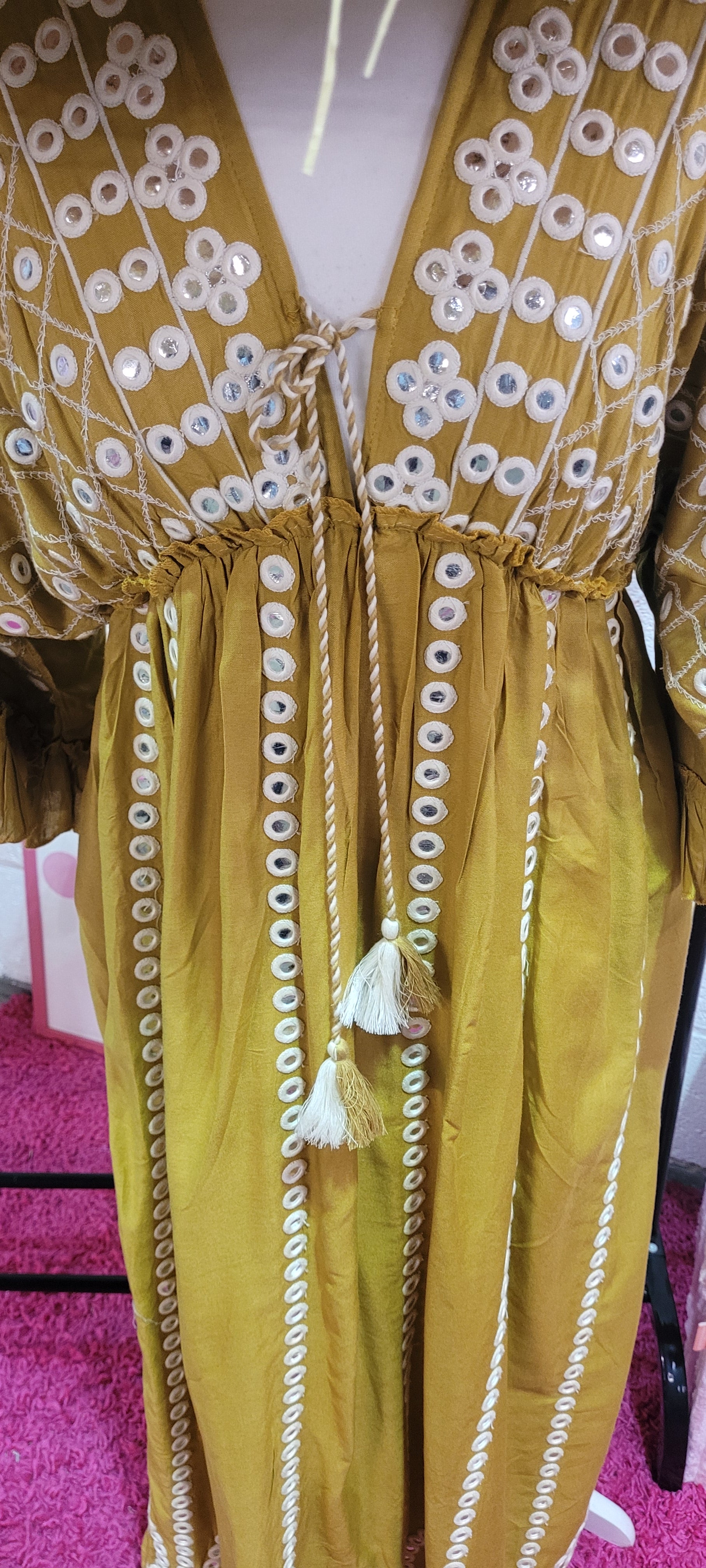 Moneisha Mirrored Embellished Maxi Dress Ochre