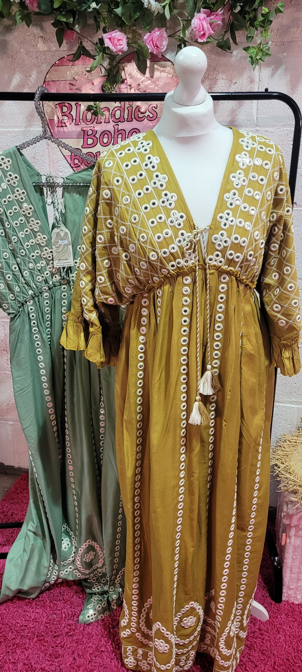 Moneisha Mirrored Embellished Maxi Dress Ochre