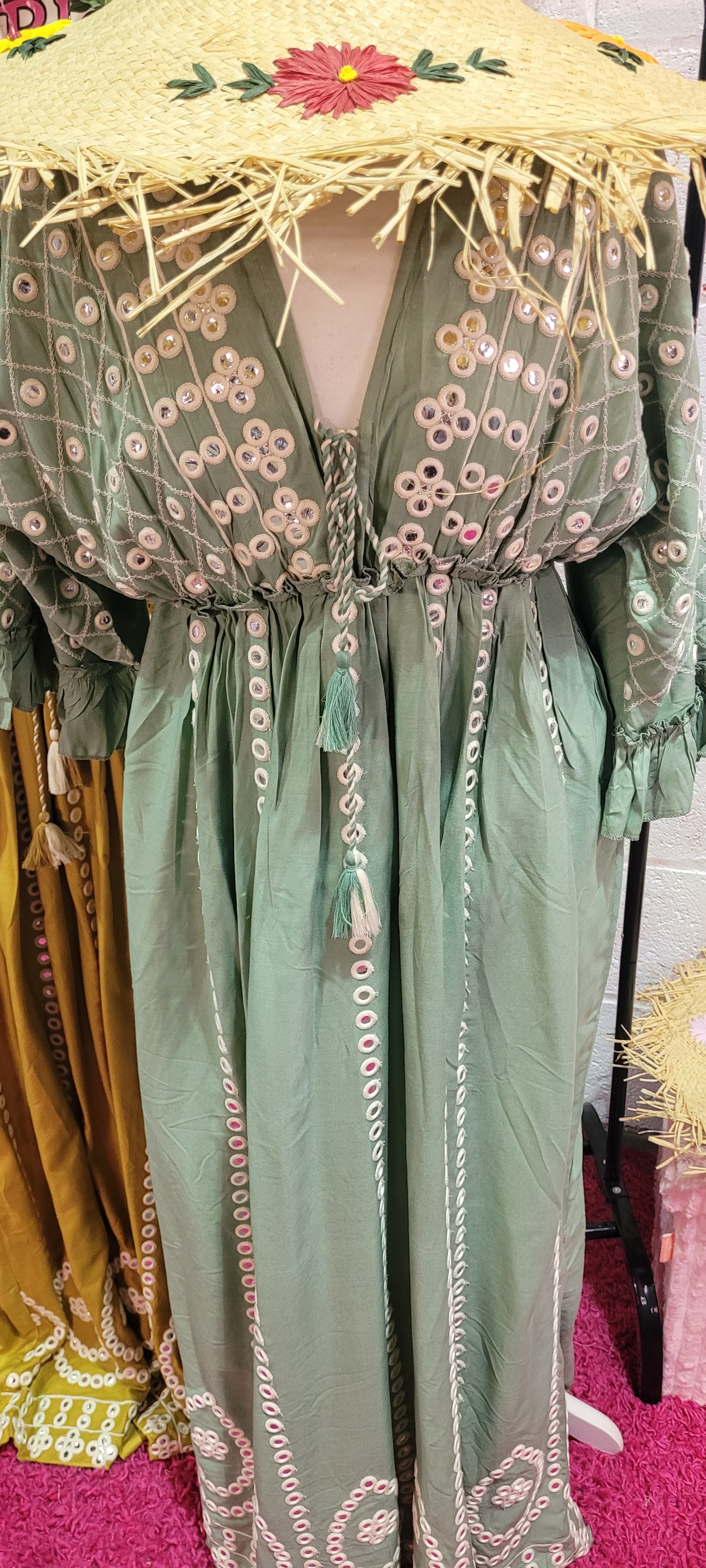 Moneisha Mirrored Embellished Maxi Dress Moss Green