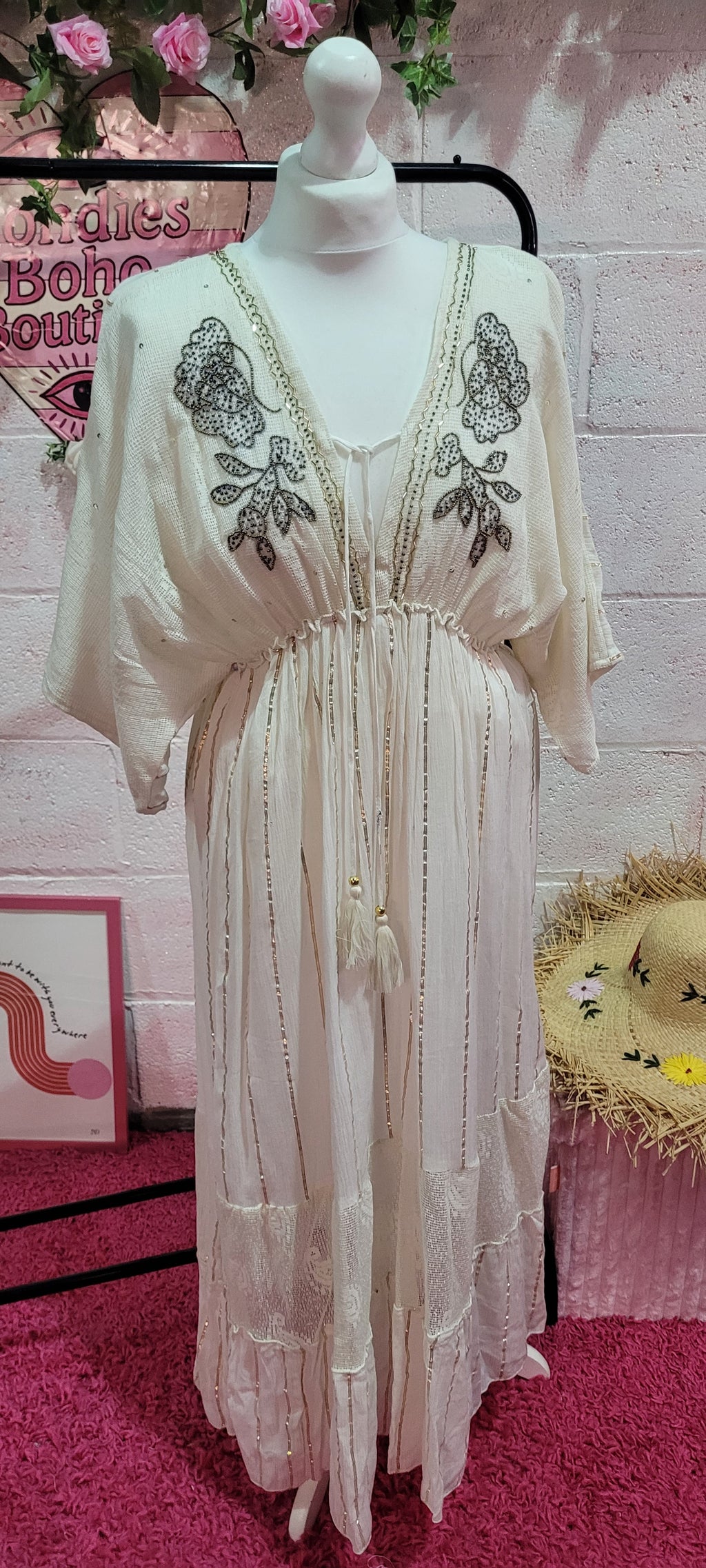 Izzie Embellished Maxi Dress, Ivory & Gilt Thread