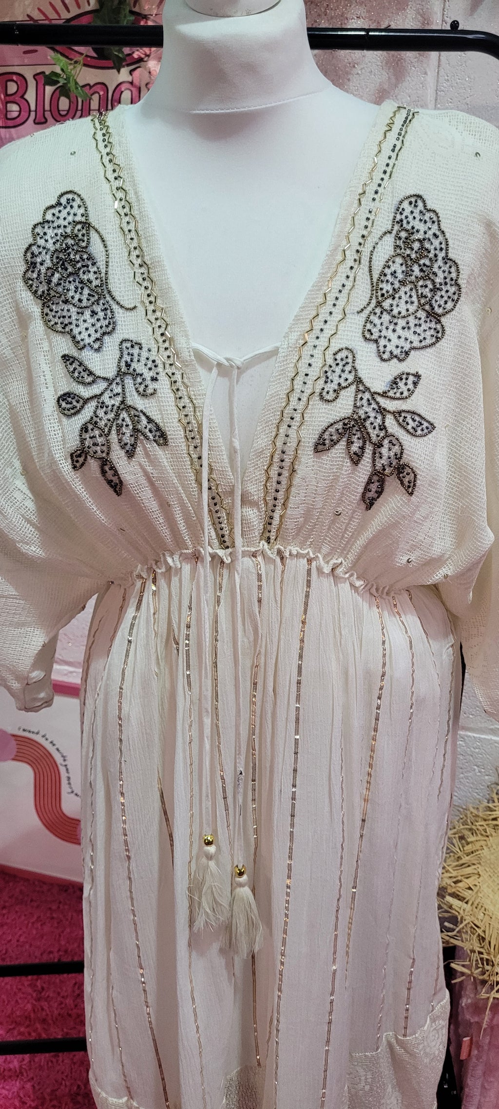 Izzie Embellished Maxi Dress, Ivory & Gilt Thread