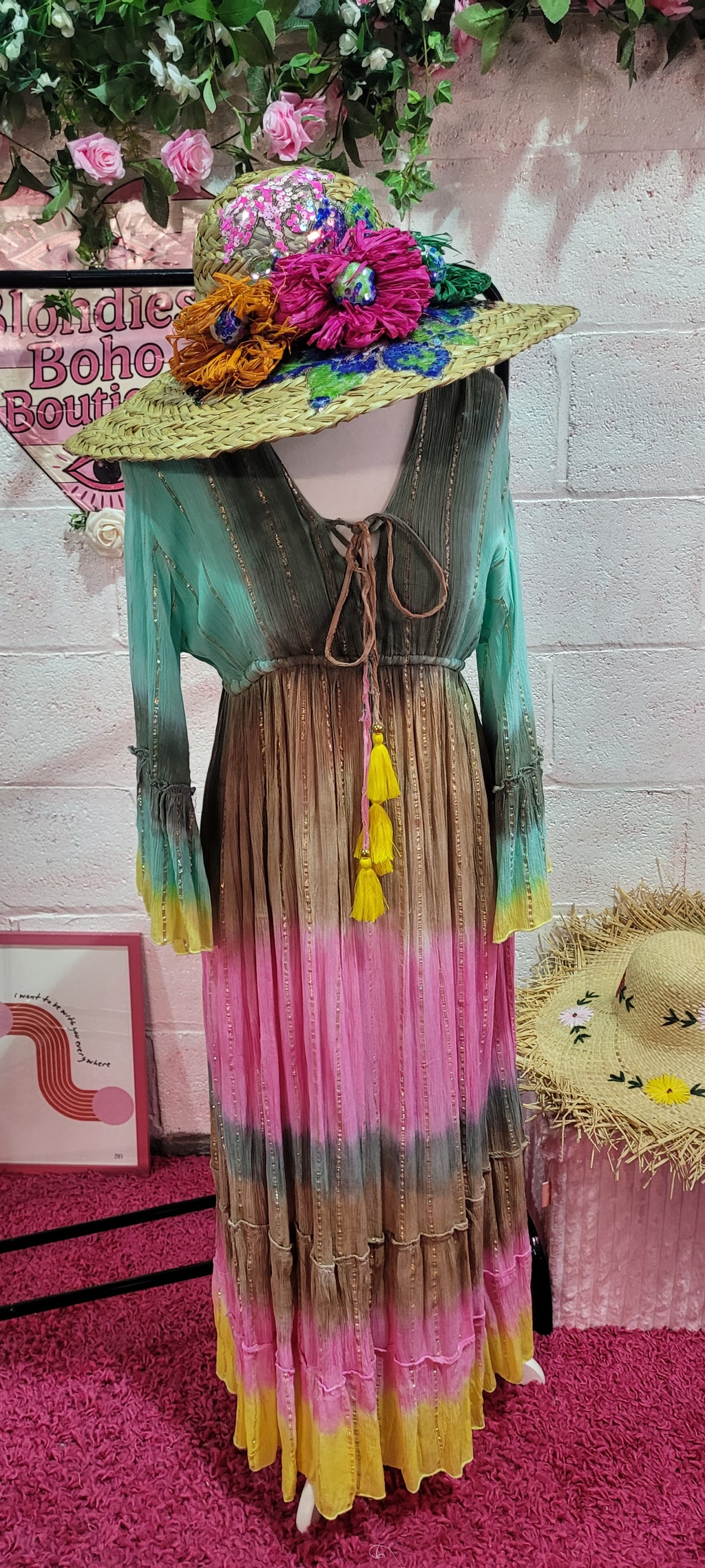 Roxy Dip Dye Maxi Dress Rainbow Colours