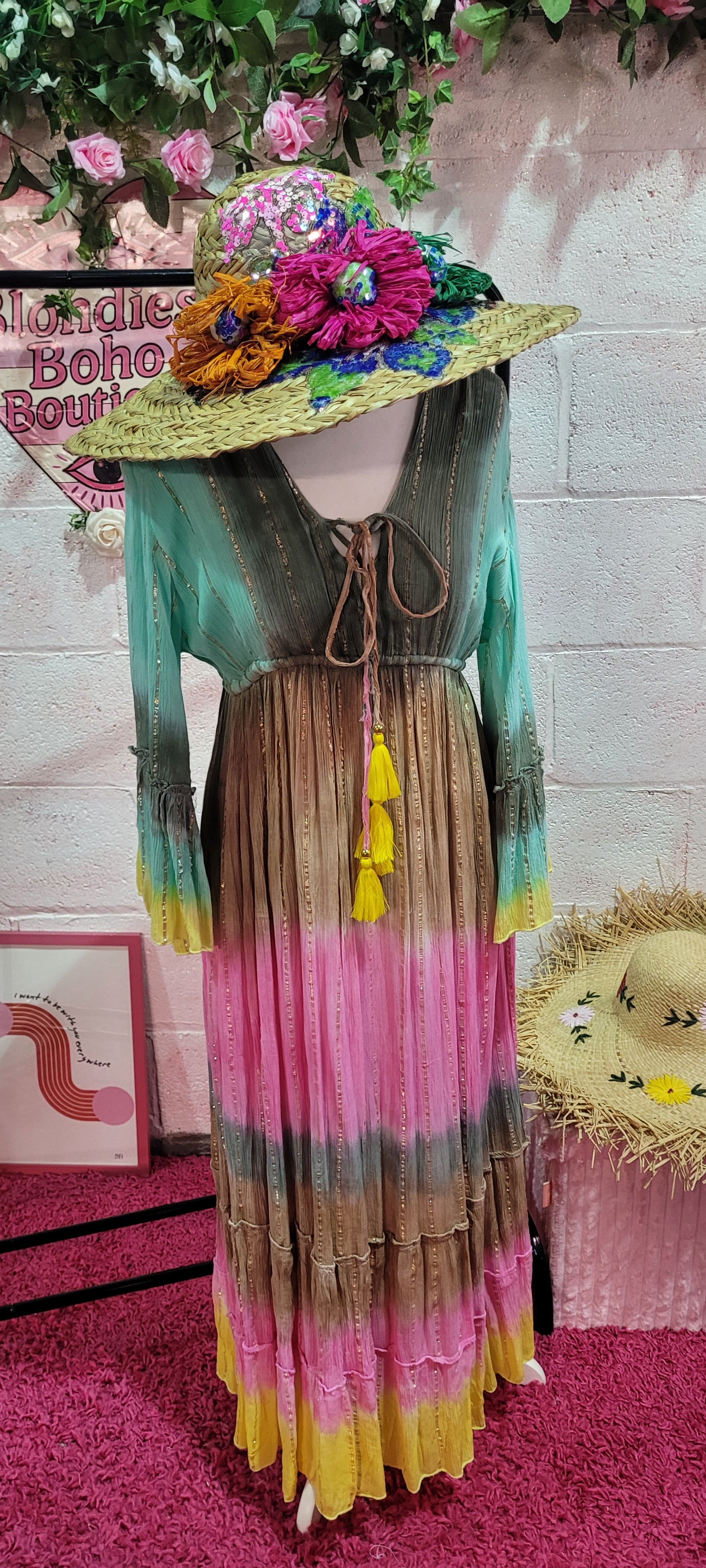 Roxy Dip Dye Maxi Dress Rainbow Colours