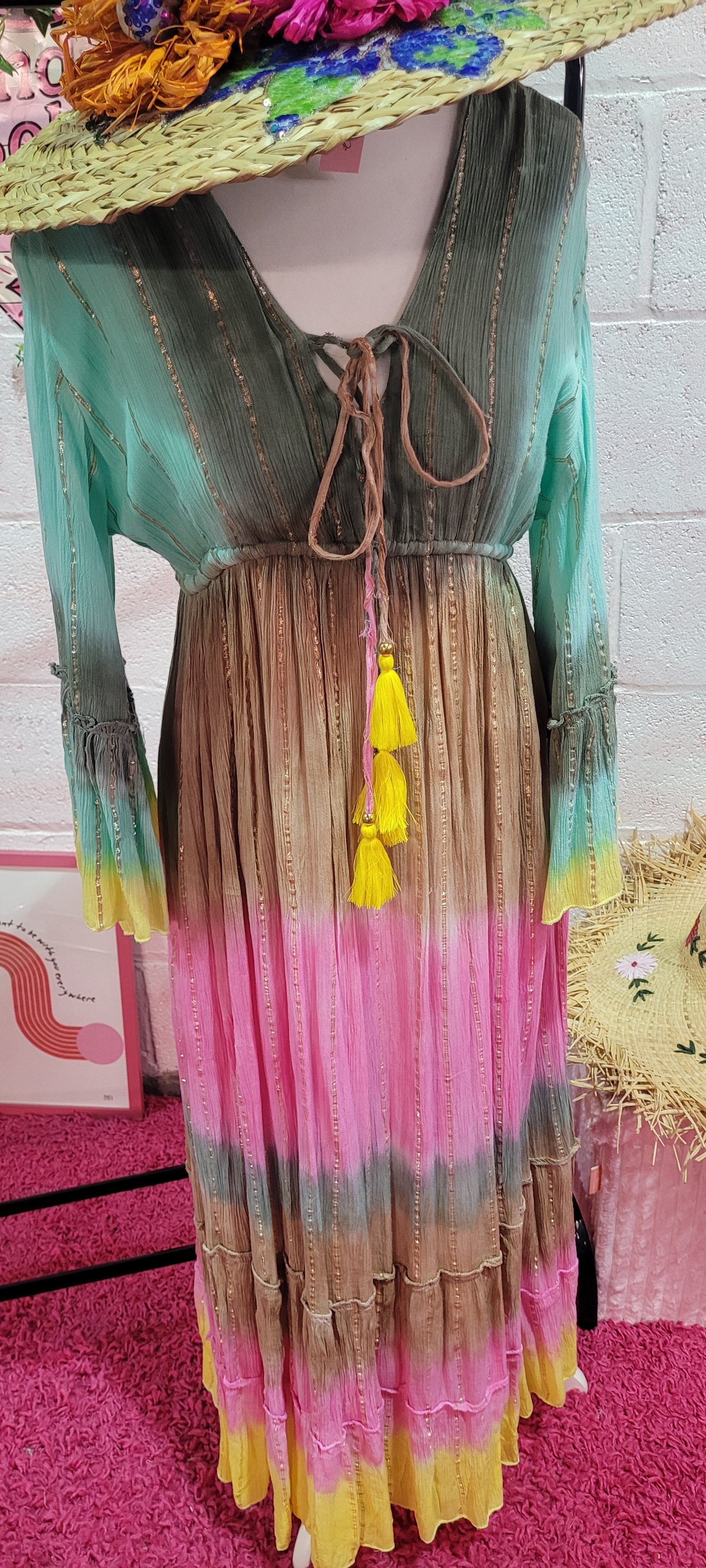 Roxy Dip Dye Maxi Dress Rainbow Colours