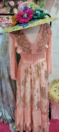 Bo Embroidered Gilt Thread Maxi Dress Rose