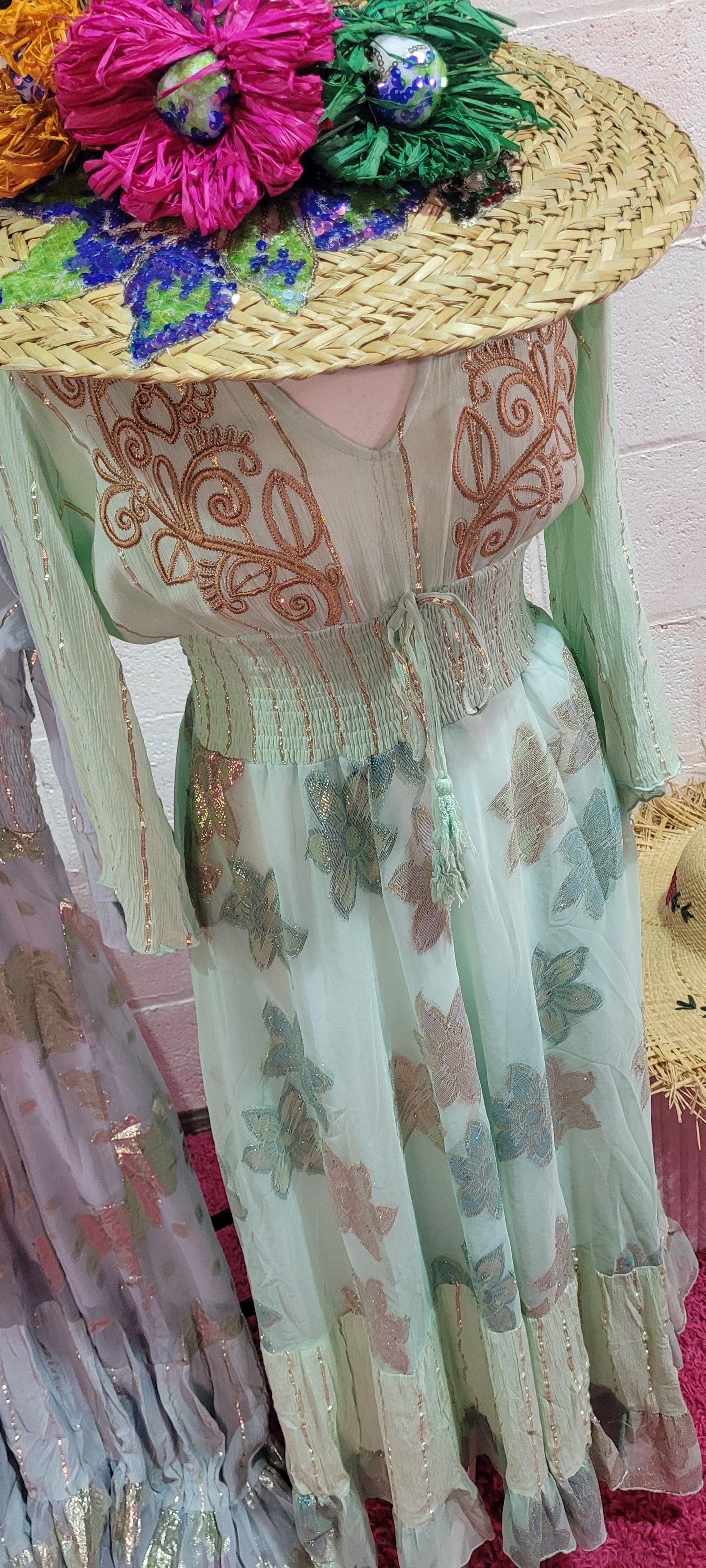 Bo Embroidered Gilt Thread Maxi Dress Mint