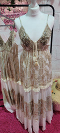 Emporess Sequin Beaded Gold Strappy Maxi Dress