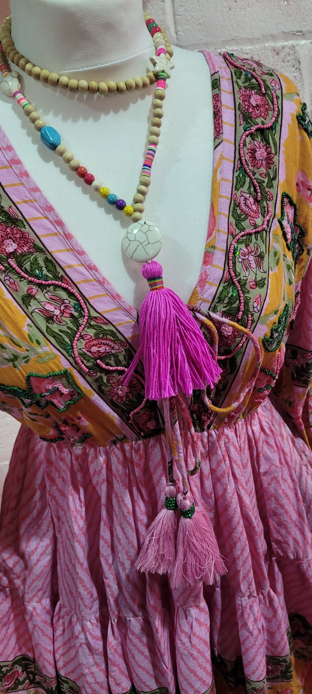 Biba Boho Beaded Embellished Midi Dress Pinks S/M