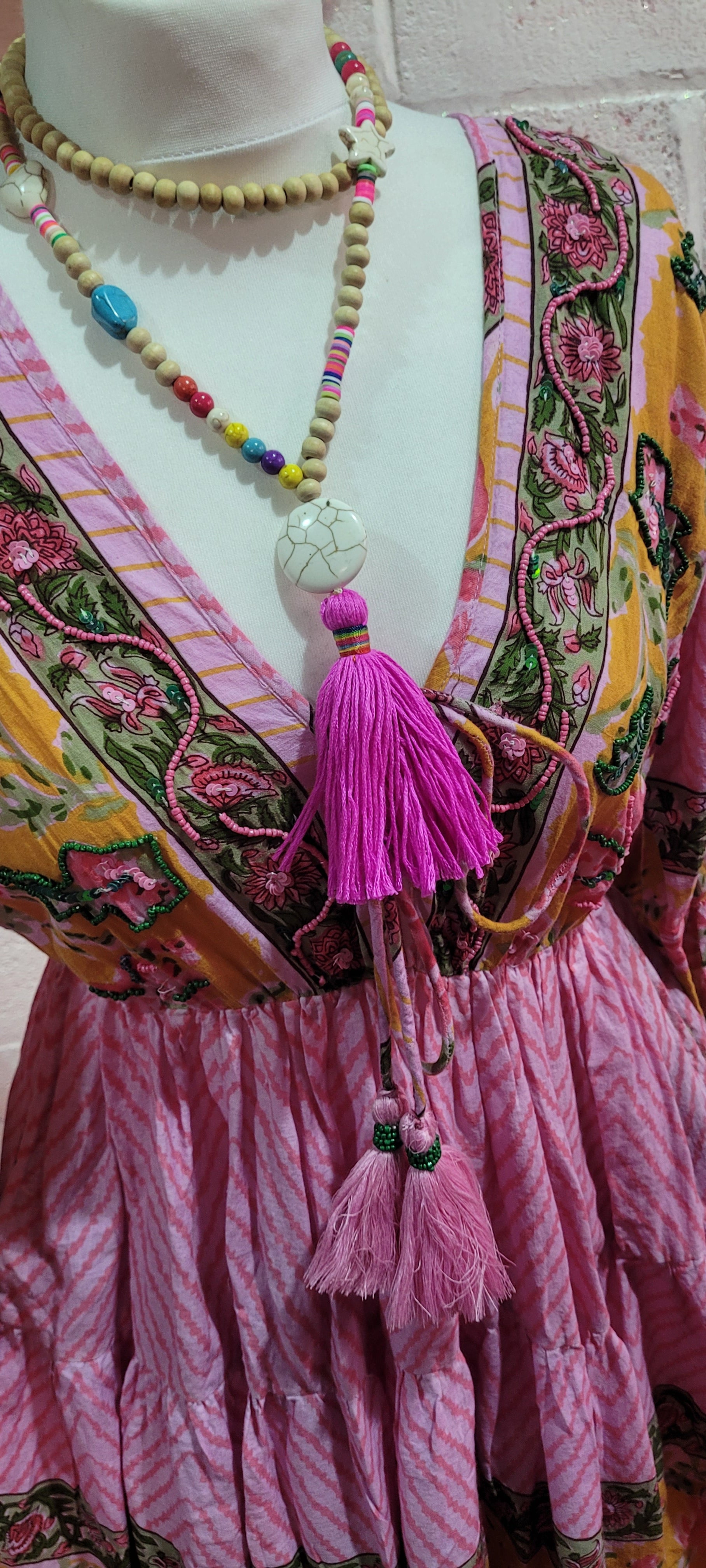 Biba Boho Beaded Embellished Midi Dress Pinks S/M