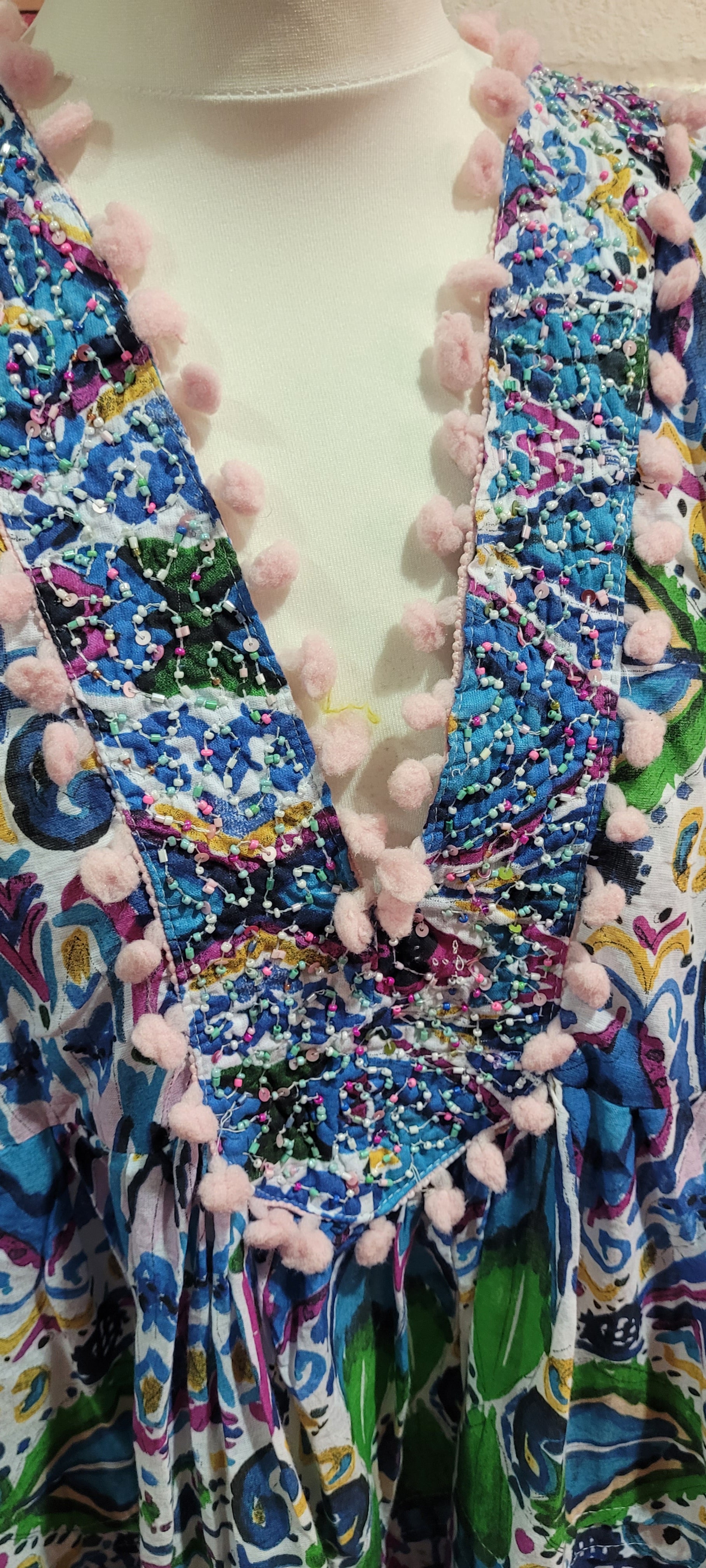 Candy Pom Pom Trimmed Beaded Midi Dress