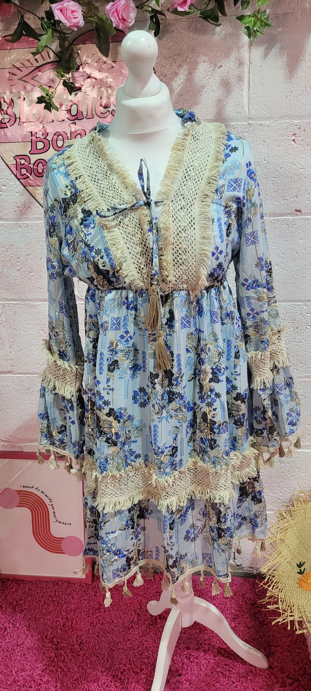Dancing Girl Festival Midi Dress Blues & Golds