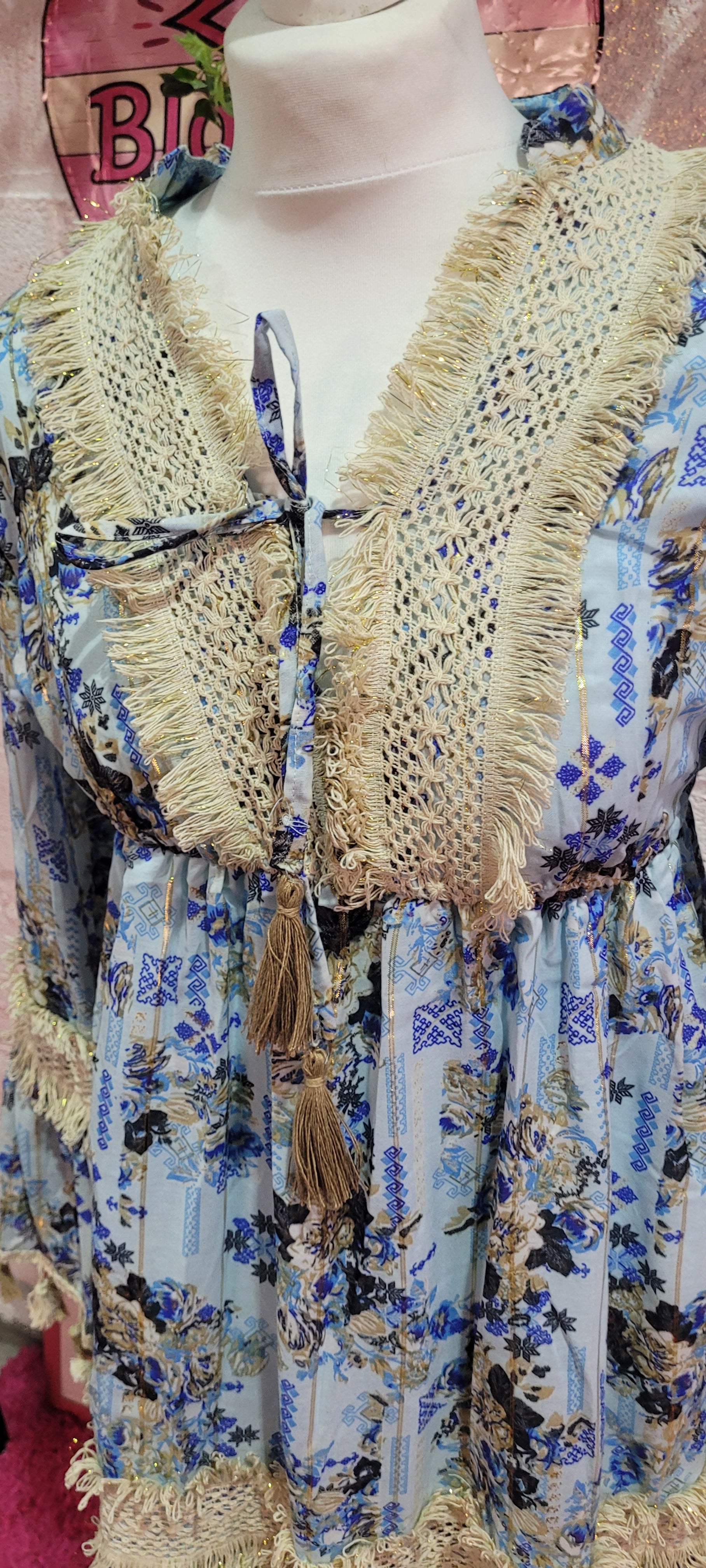 Dancing Girl Festival Midi Dress Blues & Golds