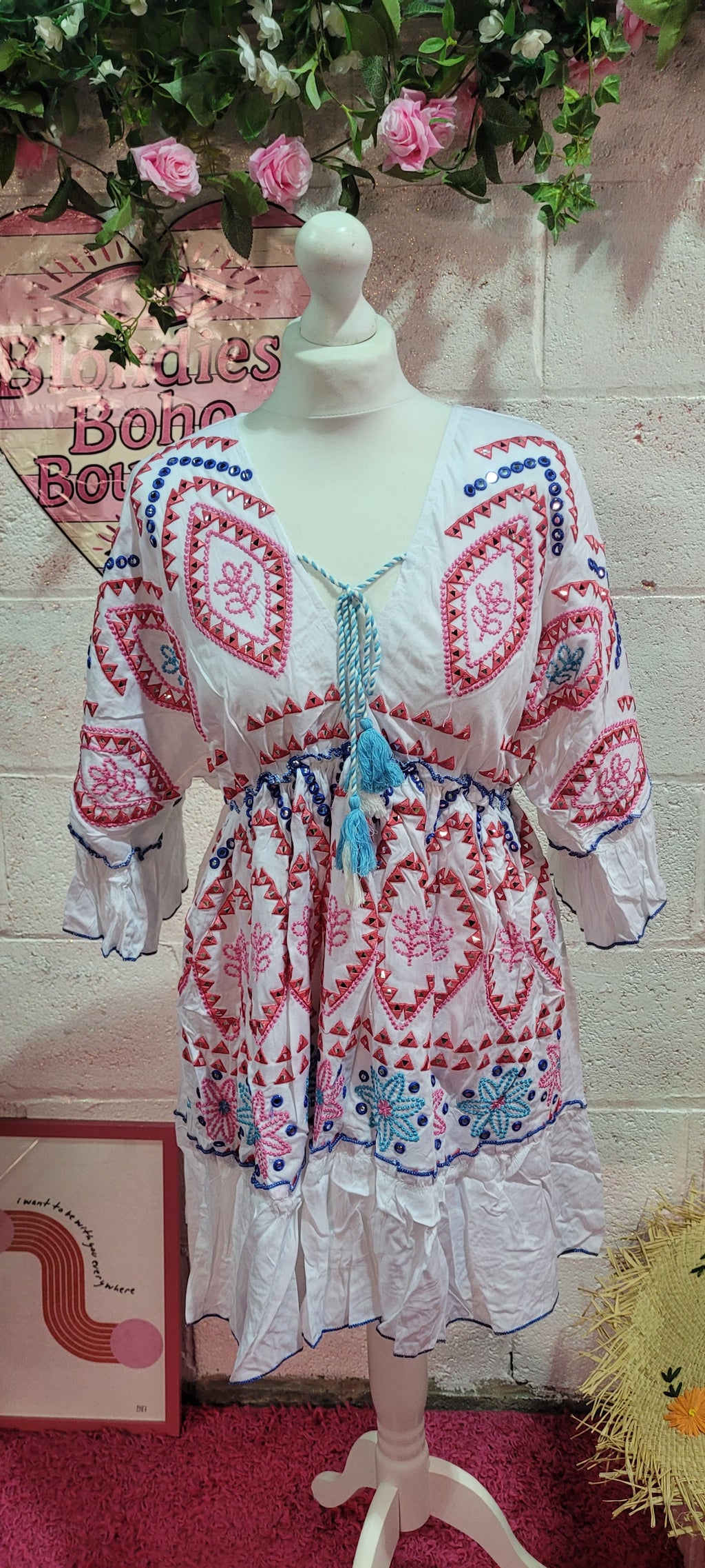 Meg Mirrored Dancing Queen Midi Dress Pink & Blue