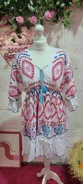 Meg Mirrored Dancing Queen Midi Dress Pink & Blue