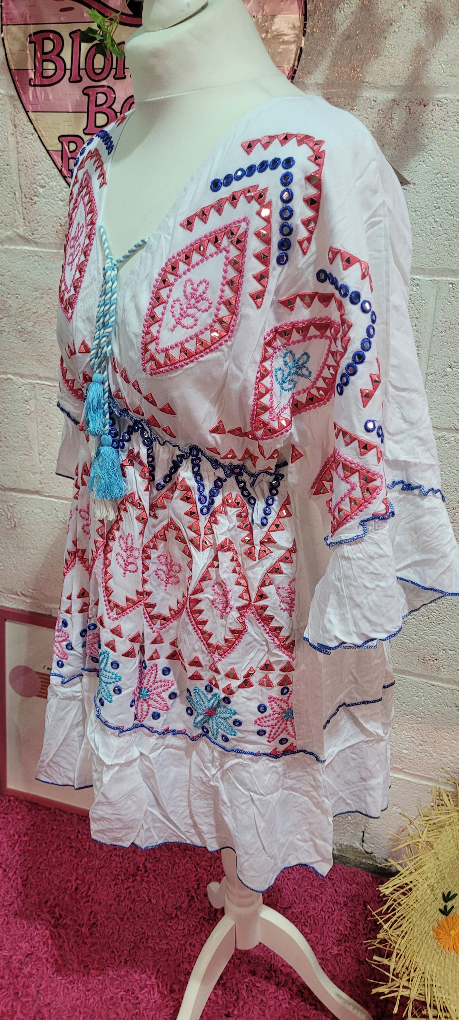Meg Mirrored Dancing Queen Midi Dress Pink & Blue