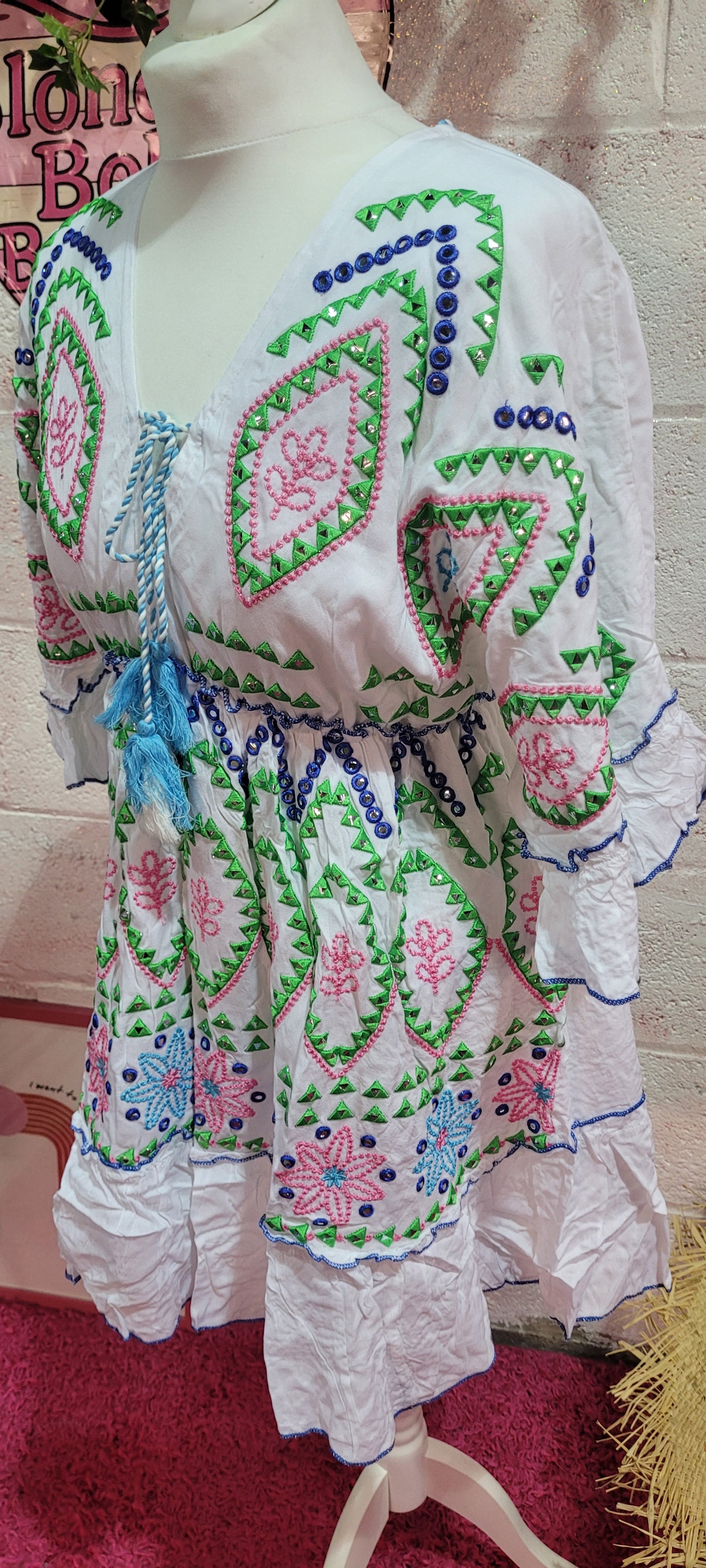 Meg Mirrored Dancing Queen Midi Dress Blue & Green
