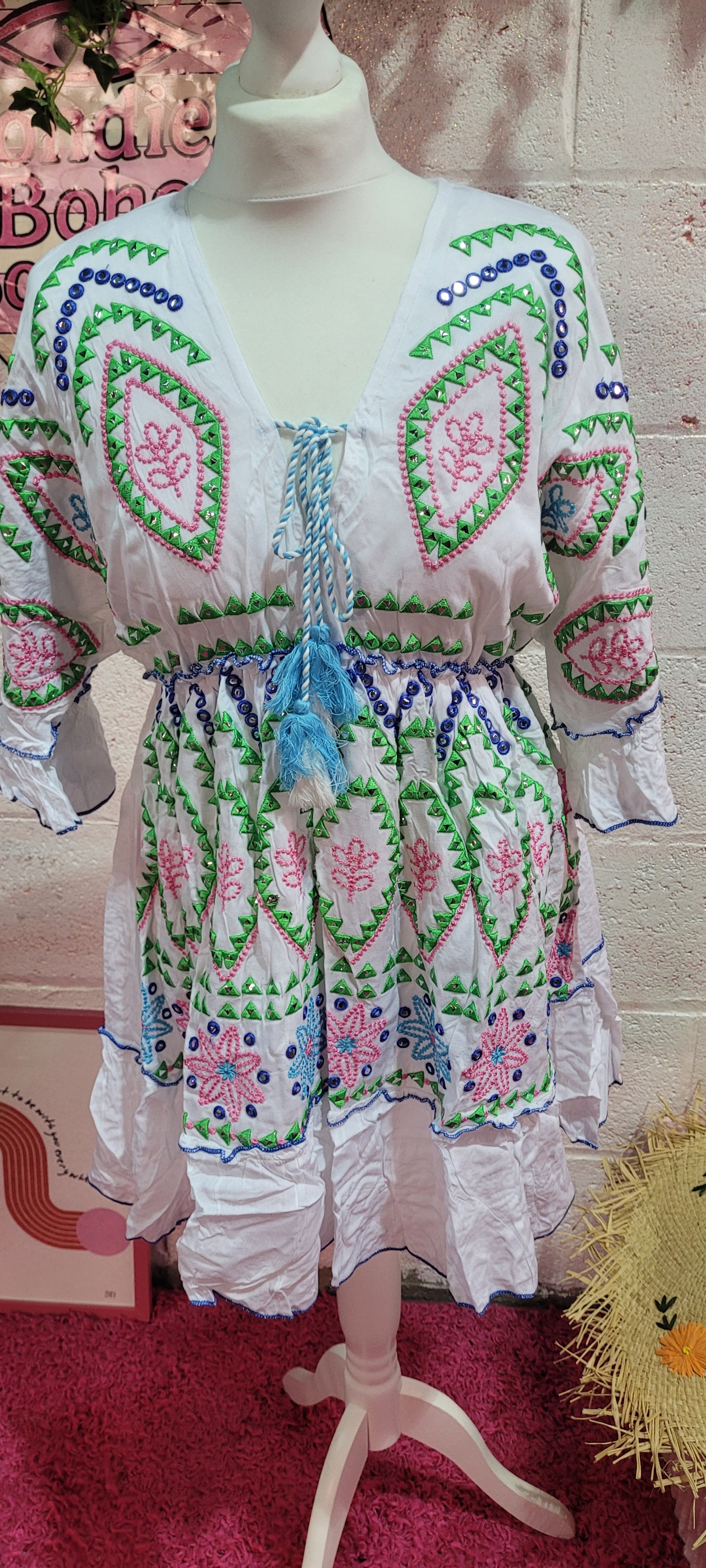 Meg Mirrored Dancing Queen Midi Dress Blue & Green