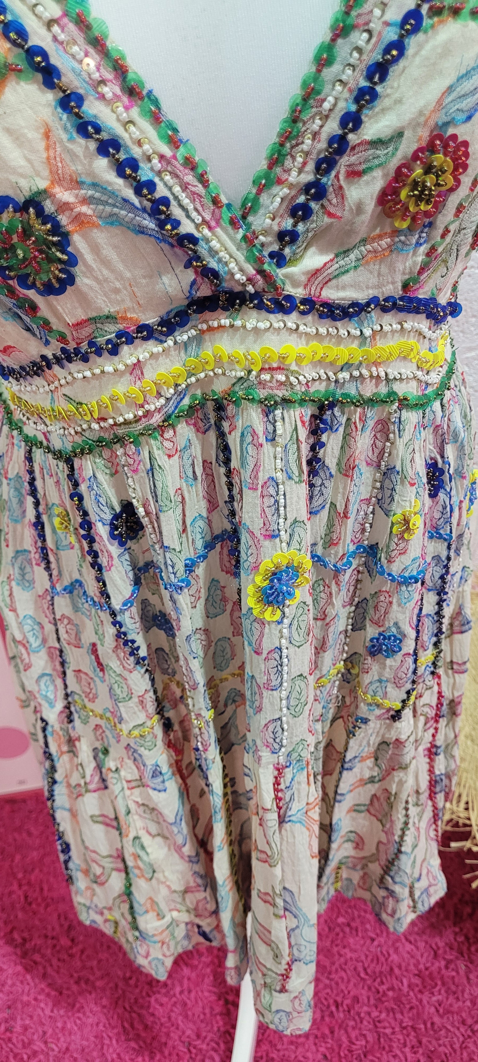 Connie Embellished Beaded Frill Strappy Midi Dress M/L