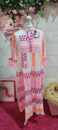 Kitty Neon Button Down Embellished Smock Dress Pink & Orange
