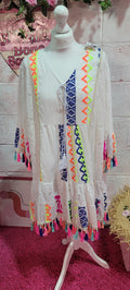 Pixie Lace Neon Tassel Trimmed Midi Dress Yellow & Orange