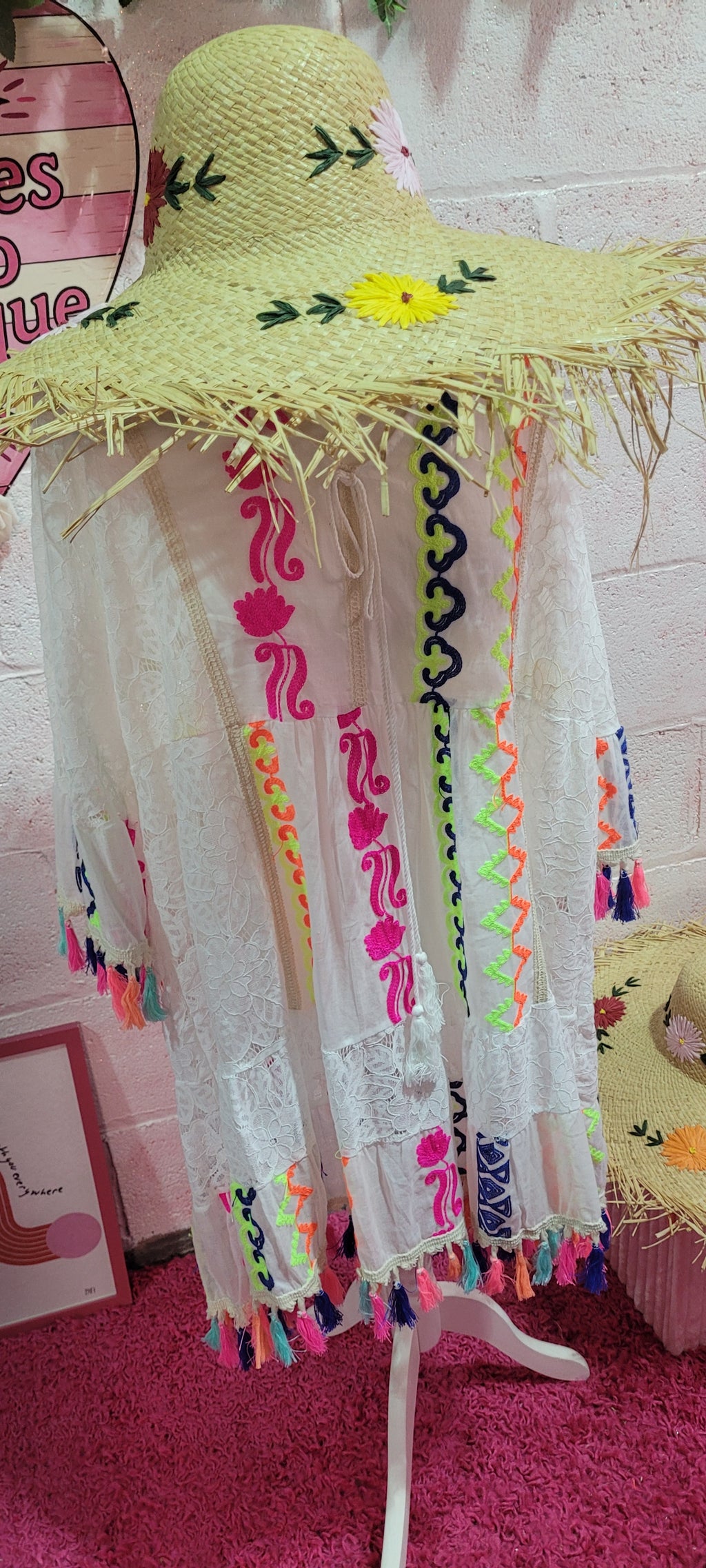 Pixie Lace Neon Tassel Trimmed Midi Dress Yellow & Orange