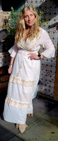 Shetha 2 Piece Mirrored Embroidered Skirt/Top Set Ivory & Gold
