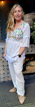 Seema Embellished Two Piece Trouser Set Ivory