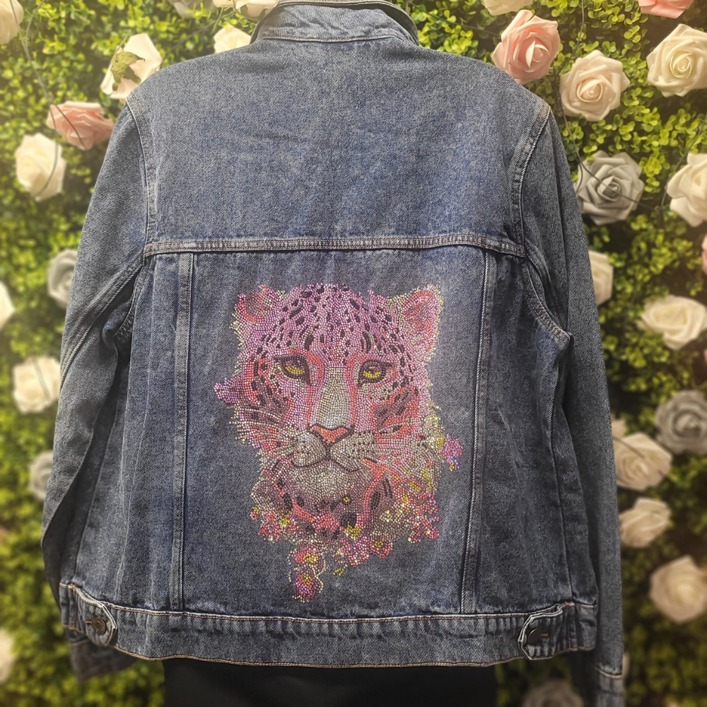 Pink Leopard Denim Embellished Jacket