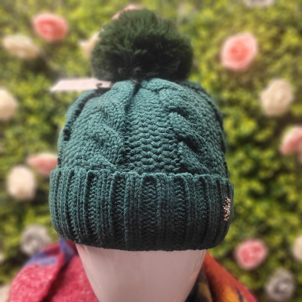 Snowflake Embellished Cable Knit Bobble Hat