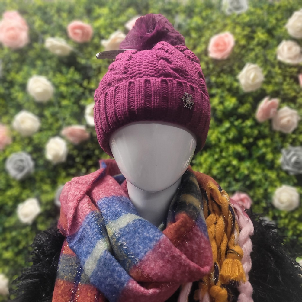 Snowflake Embellished Cable Knit Bobble Hat