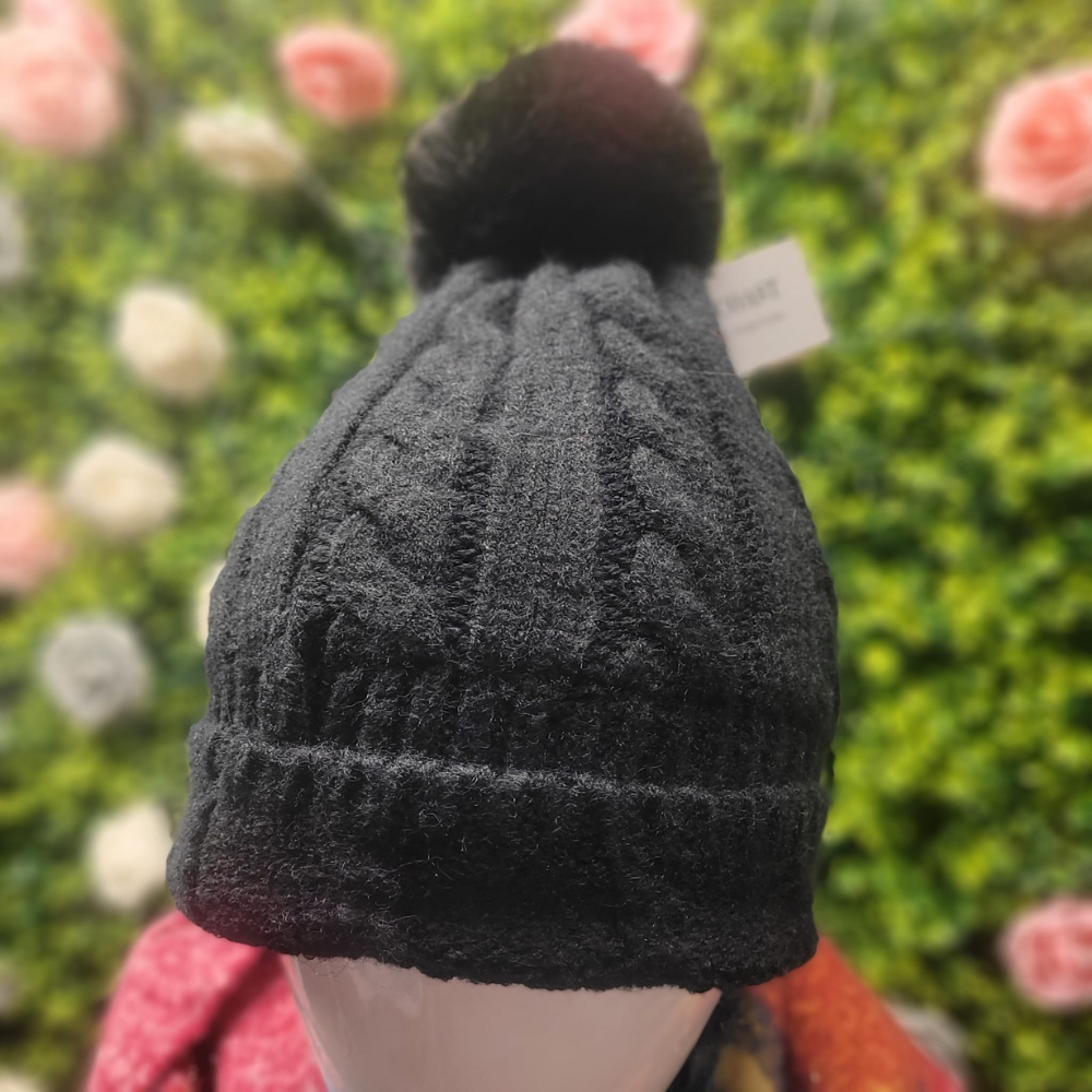 Fur Lined Cable Knit Bobble Hat