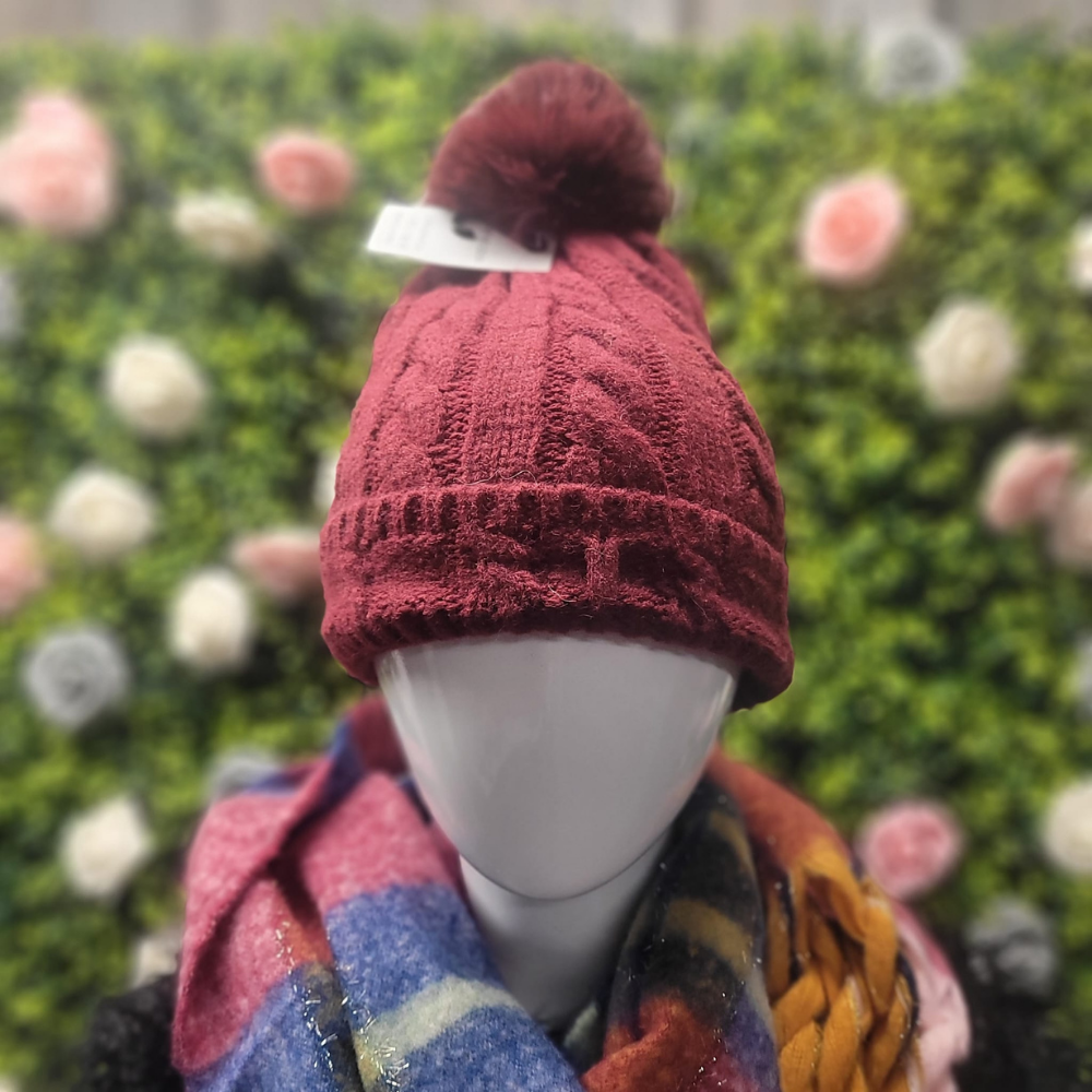 Fur Lined Cable Knit Bobble Hat