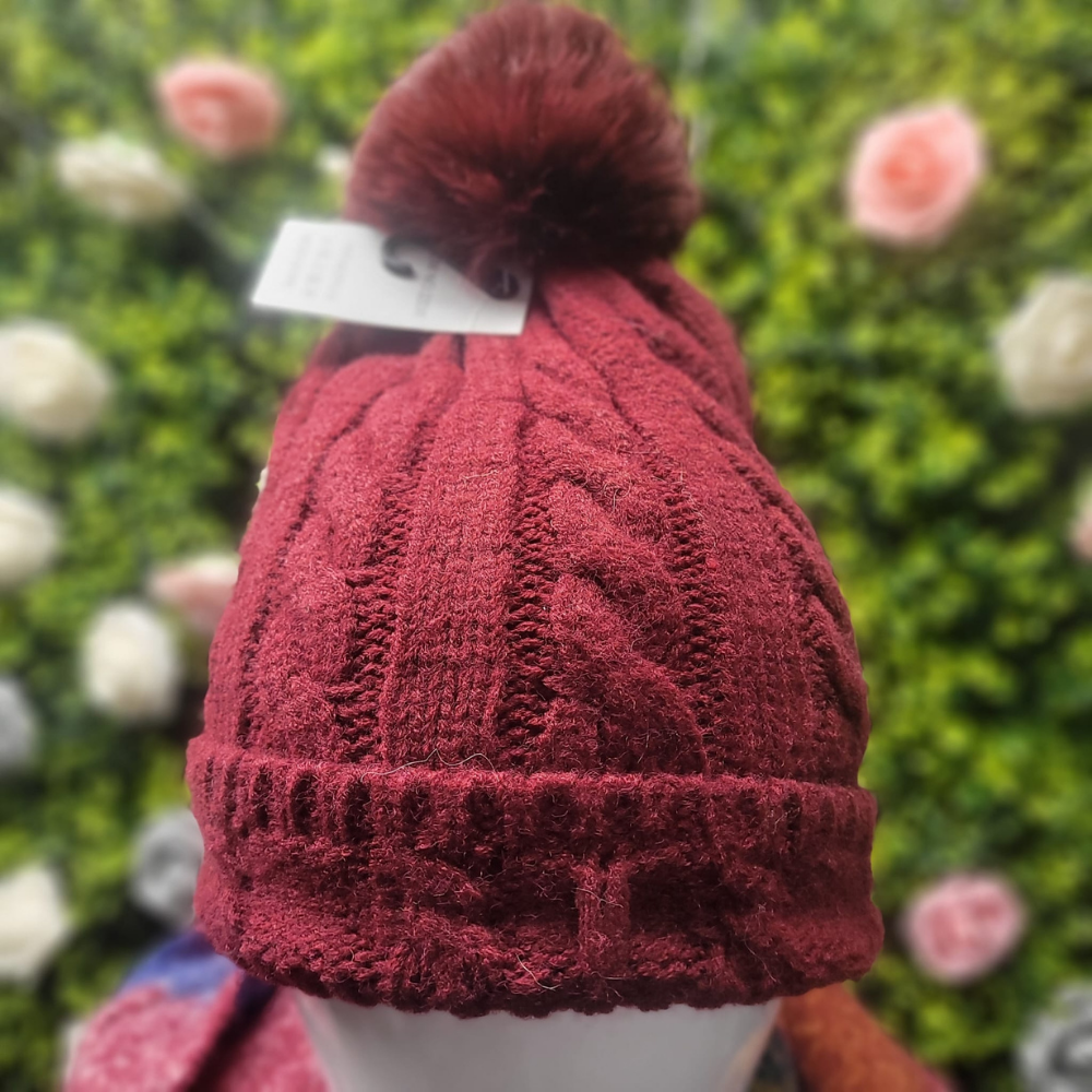 Fur Lined Cable Knit Bobble Hat