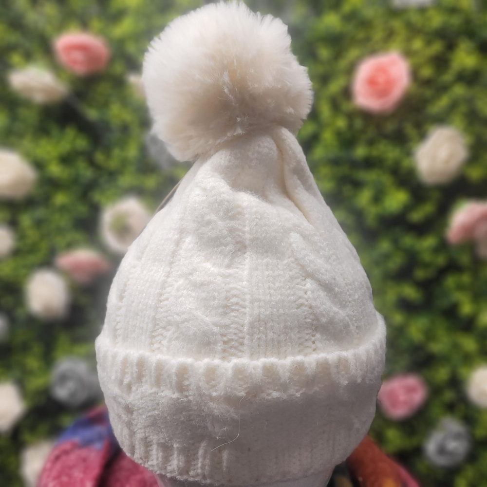 Fur Lined Cable Knit Bobble Hat