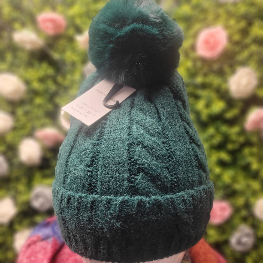 Fur Lined Cable Knit Bobble Hat