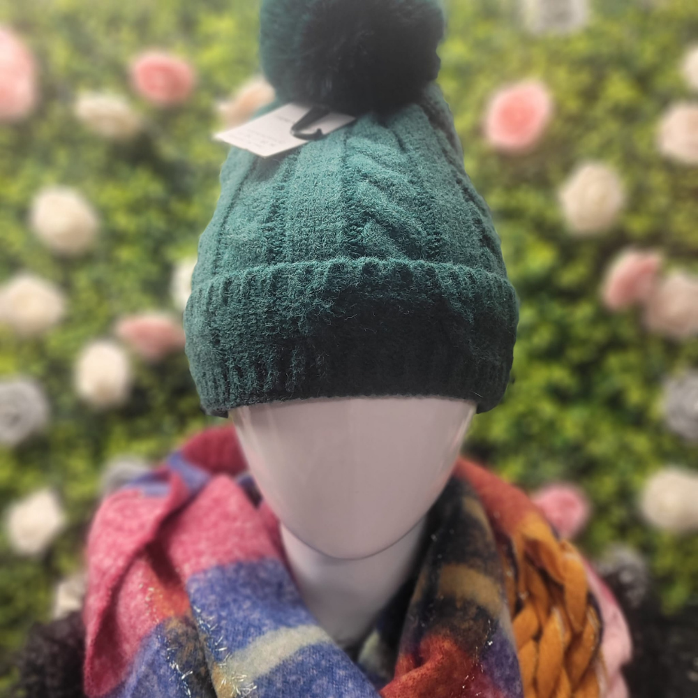 Fur Lined Cable Knit Bobble Hat