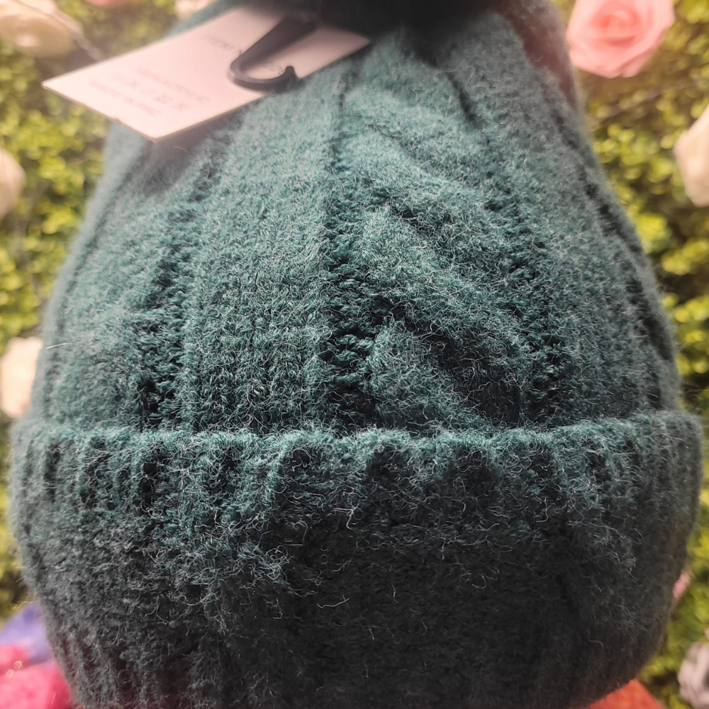 Fur Lined Cable Knit Bobble Hat