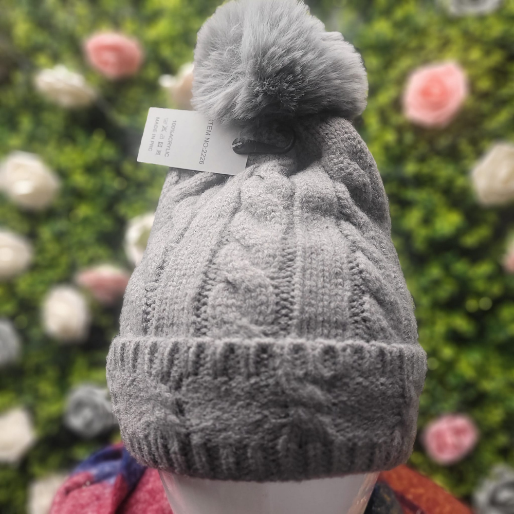 Fur Lined Cable Knit Bobble Hat