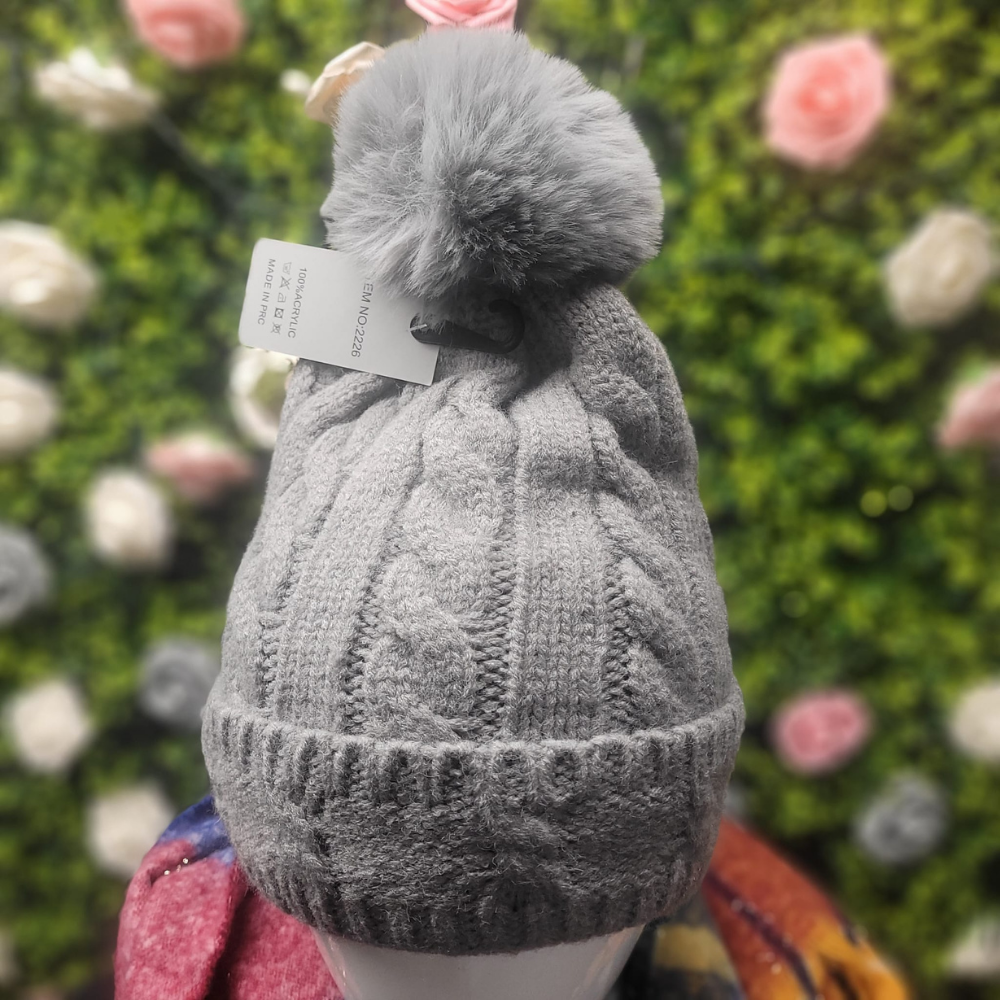 Fur Lined Cable Knit Bobble Hat