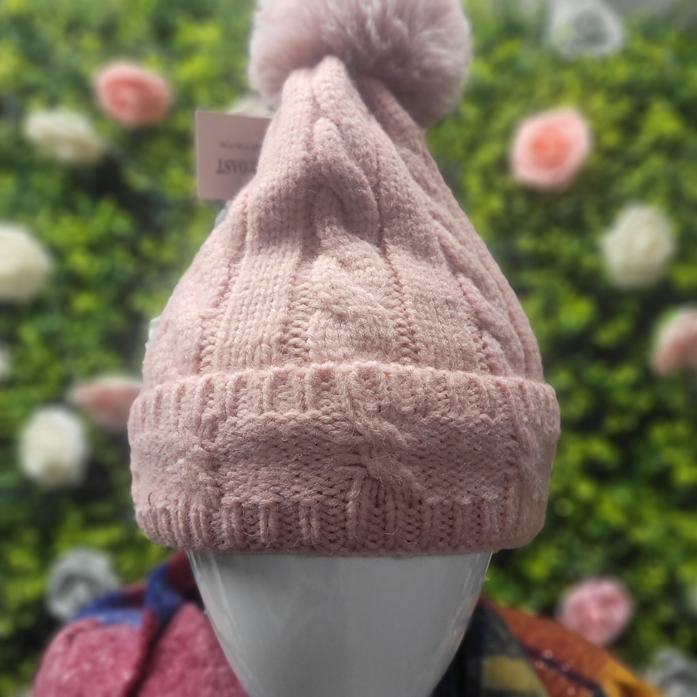 Fur Lined Cable Knit Bobble Hat