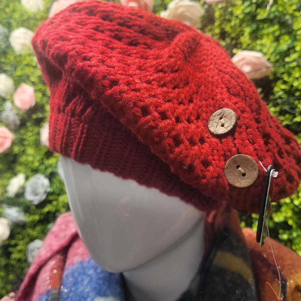 Blondie's Button Trim Crochet Beret