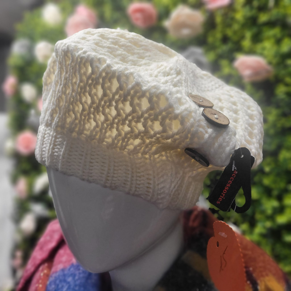 Blondie's Button Trim Crochet Beret