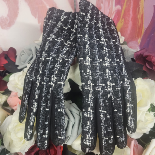 Black and white checkered gloves on a floral background